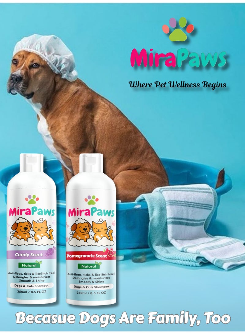 MiraPaws Pets Shampoo - Candy Scent 250ml + Pomegranate 250ml (Pack of 2) - Image 3